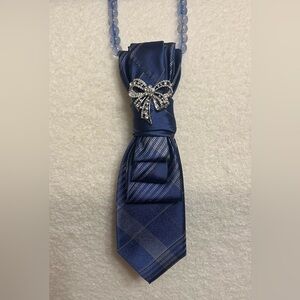 Upcycled Silk Tie Necklace with Embelishment